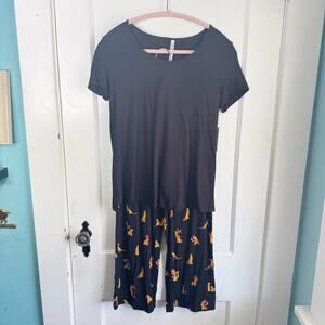 SOMA Cool Nights Cropped Pants Pajama Set NEW Feline Fun Black Leopard Print XS